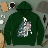 Sorta Merry Sorta Scary Funny Halloween Christmas Skeleton Hoodie thumb 3