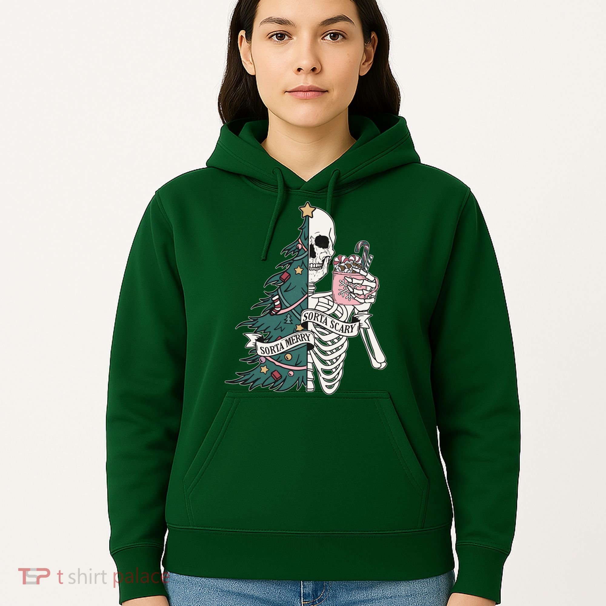 Sorta Merry Sorta Scary Funny Halloween Christmas Skeleton Hoodie