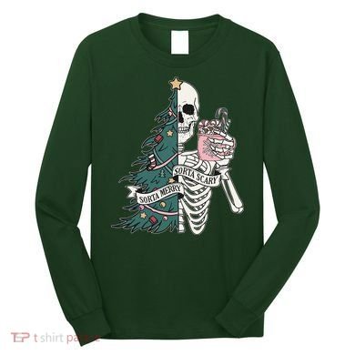 Sorta Merry Sorta Scary Funny Halloween Christmas Skeleton Long Sleeve Shirt
