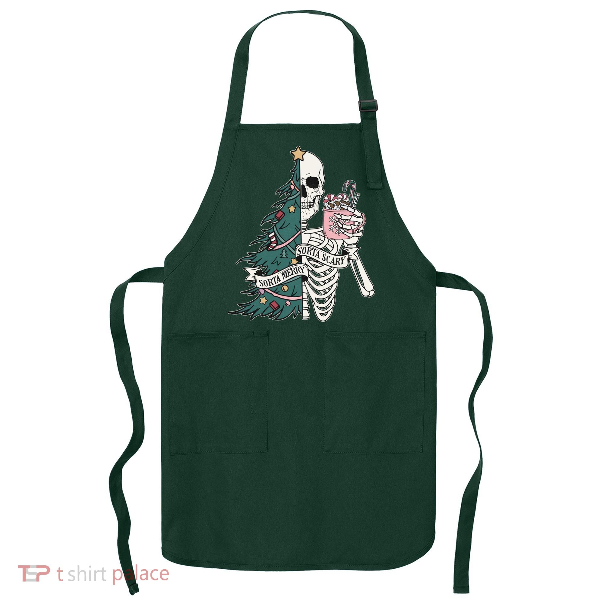 Sorta Merry Sorta Scary Funny Halloween Christmas Skeleton Apron