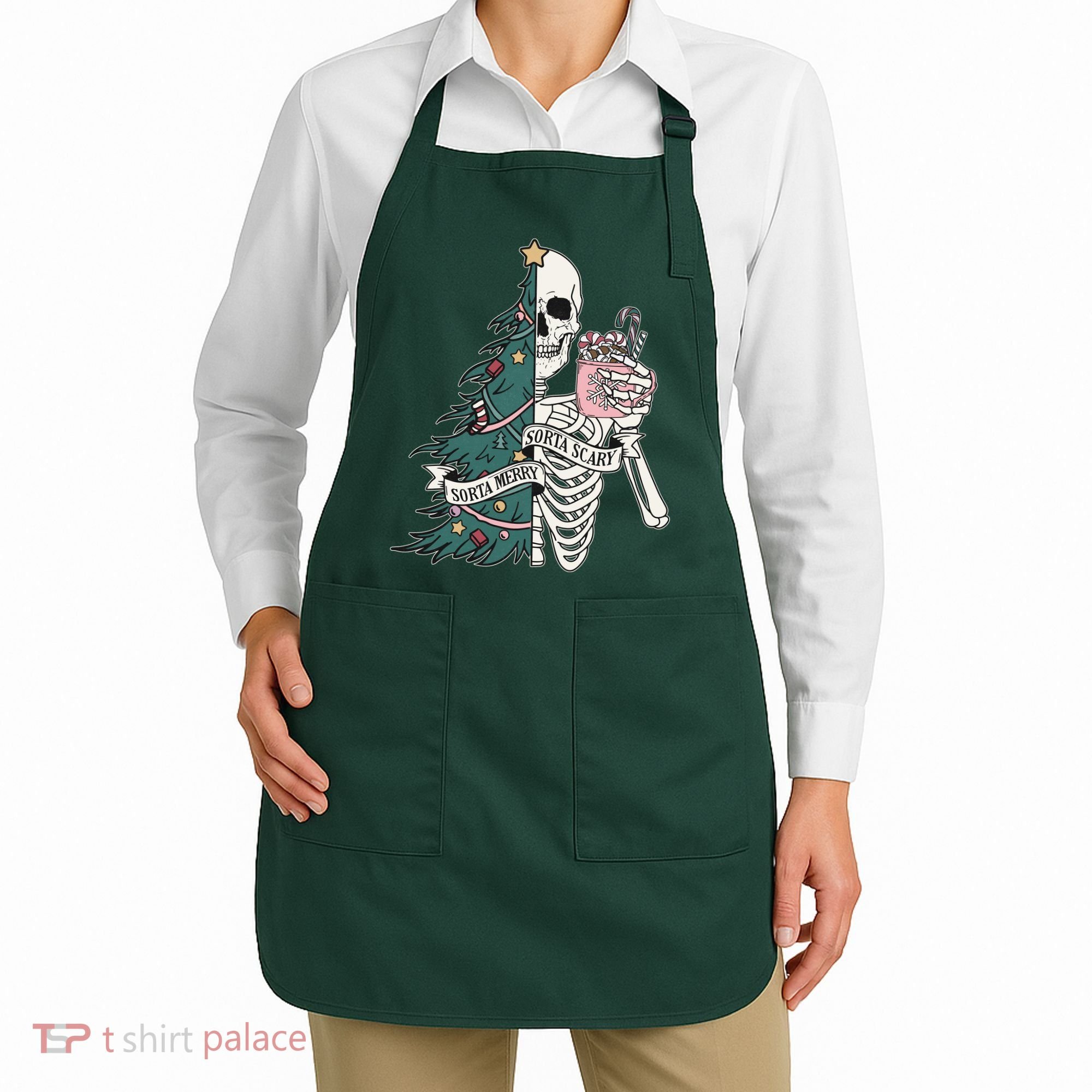 Sorta Merry Sorta Scary Funny Halloween Christmas Skeleton Apron