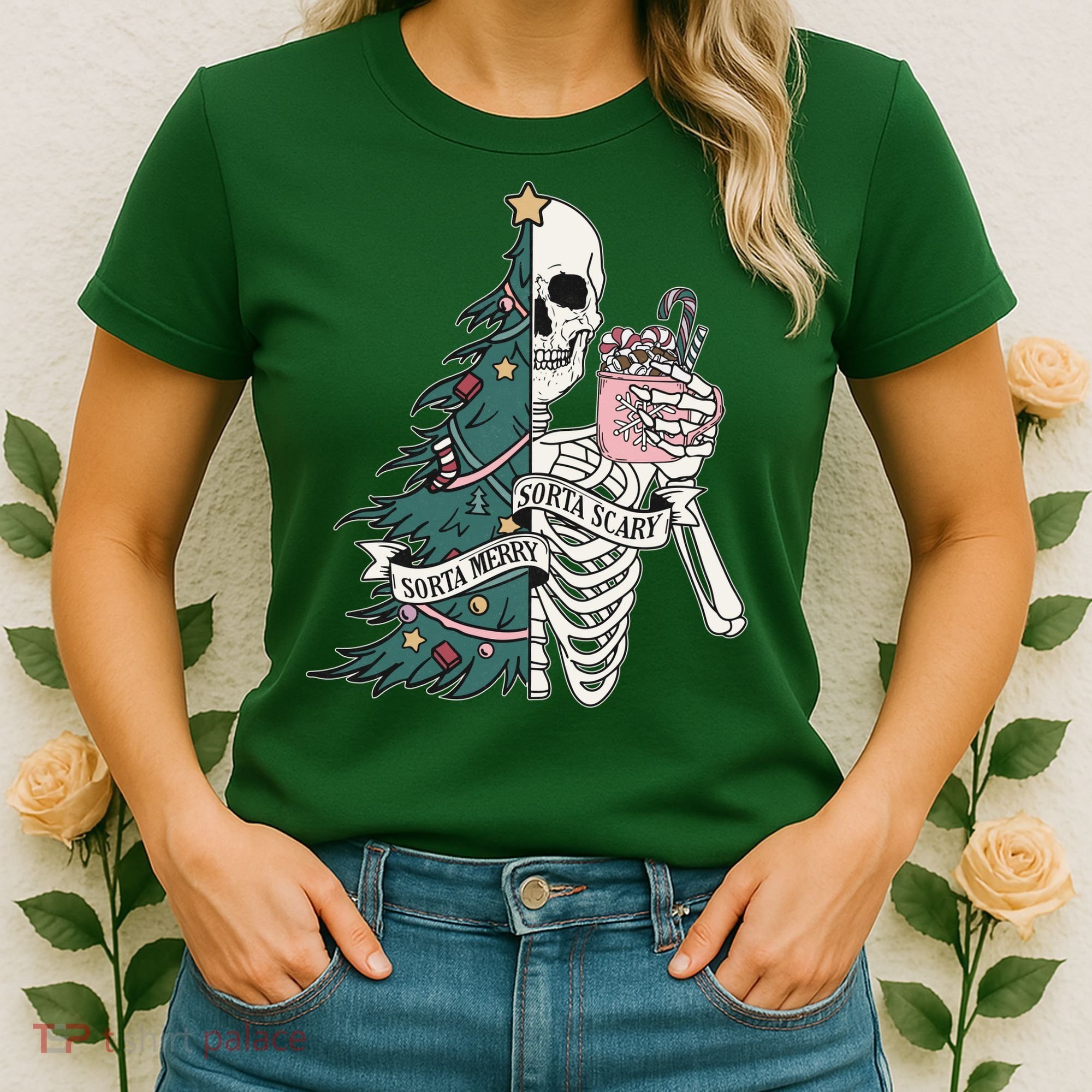 Sorta Merry Sorta Scary Funny Halloween Christmas Skeleton Women's T-Shirt