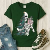 Sorta Merry Sorta Scary Funny Halloween Christmas Skeleton Women's T-Shirt thumb 3