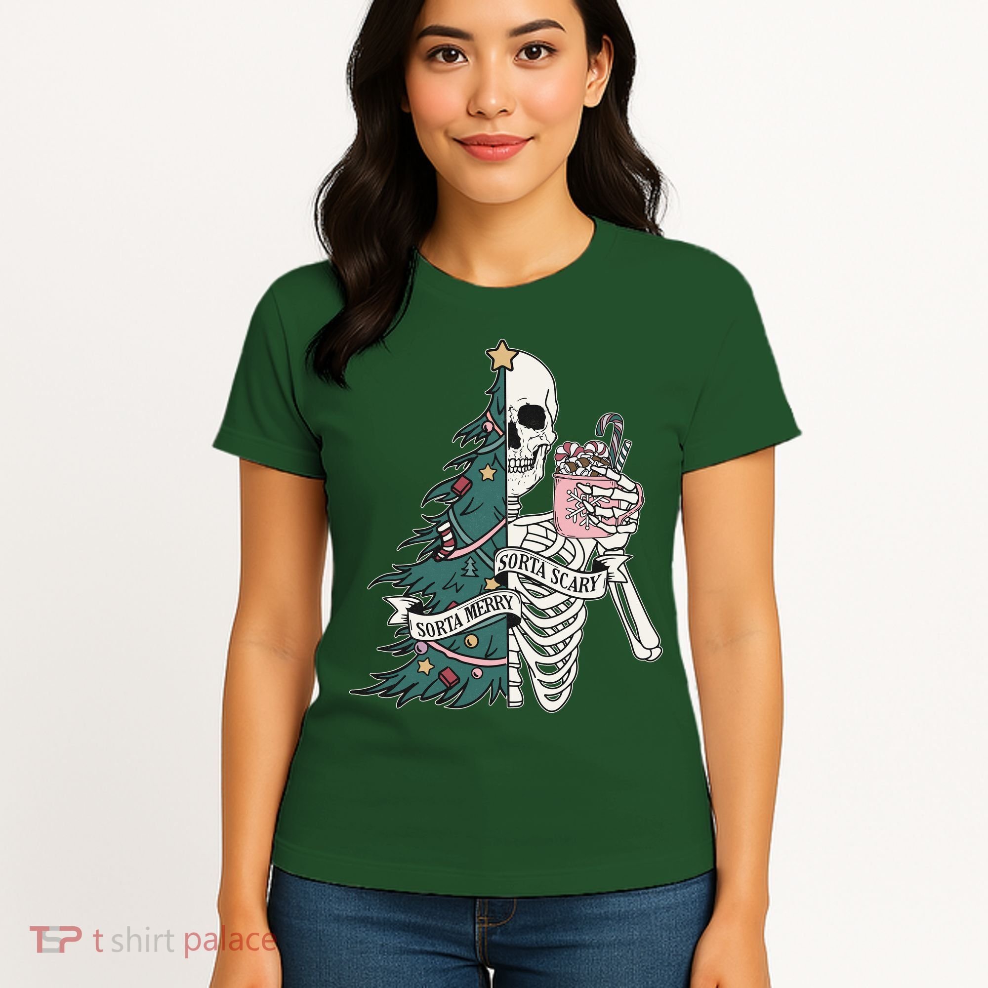 Sorta Merry Sorta Scary Funny Halloween Christmas Skeleton Women's T-Shirt
