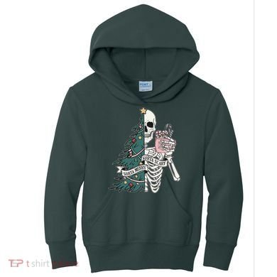 Sorta Merry Sorta Scary Funny Halloween Christmas Skeleton Kids Hoodie