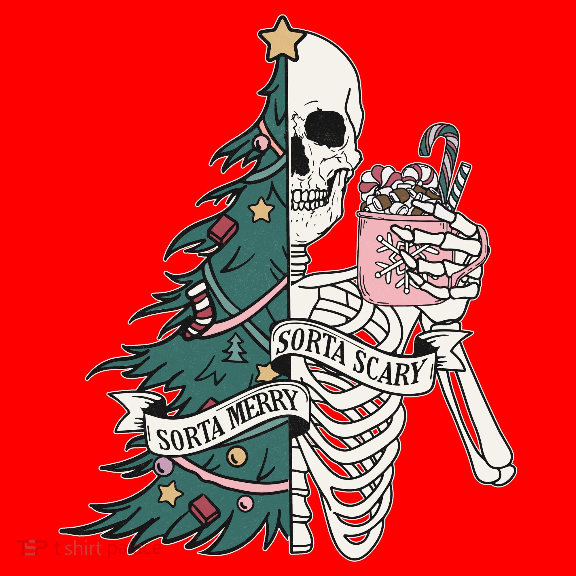 Sorta Merry Sorta Scary Funny Halloween Christmas Skeleton Santa Hat