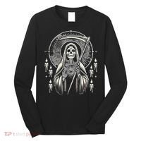 Santa Muerte Sacred Art – Mystical Skeleton With Scythe Long Sleeve Shirt thumb 0