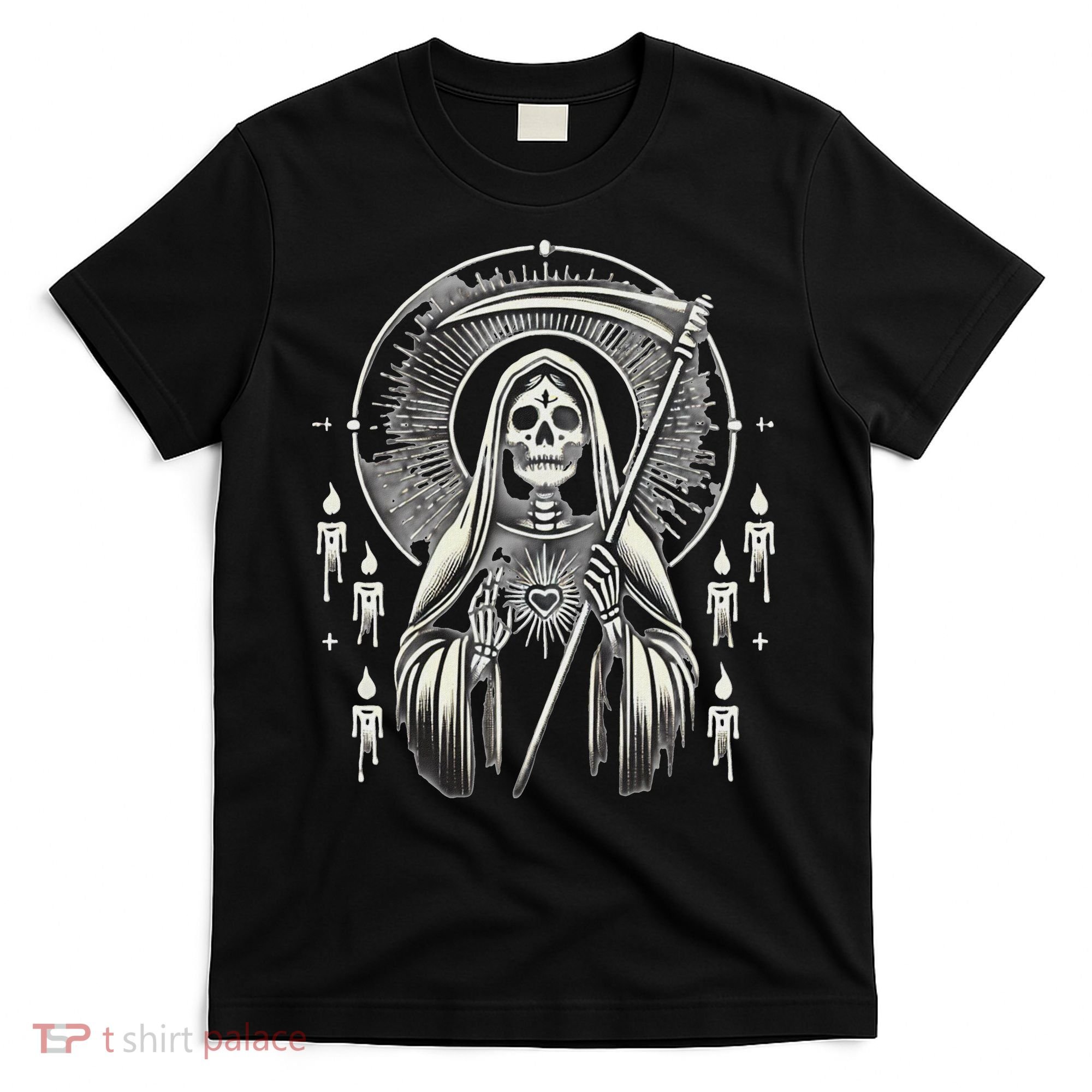 Santa Muerte Sacred Art – Mystical Skeleton With Scythe T-Shirt