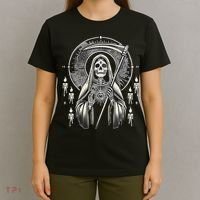 Santa Muerte Sacred Art – Mystical Skeleton With Scythe T-Shirt thumb 4