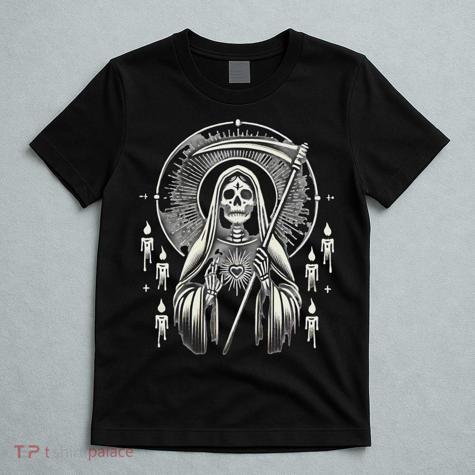 Santa Muerte Sacred Art – Mystical Skeleton With Scythe T-Shirt