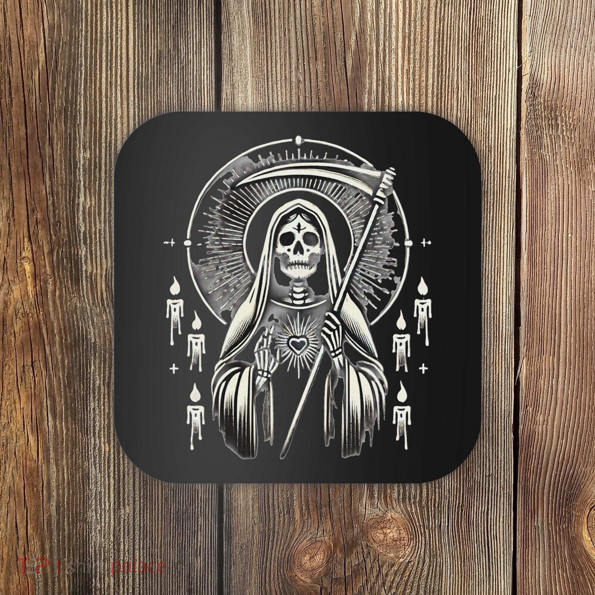 Santa Muerte Sacred Art – Mystical Skeleton With Scythe Coaster