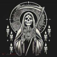 Santa Muerte Sacred Art – Mystical Skeleton With Scythe Coaster thumb 2