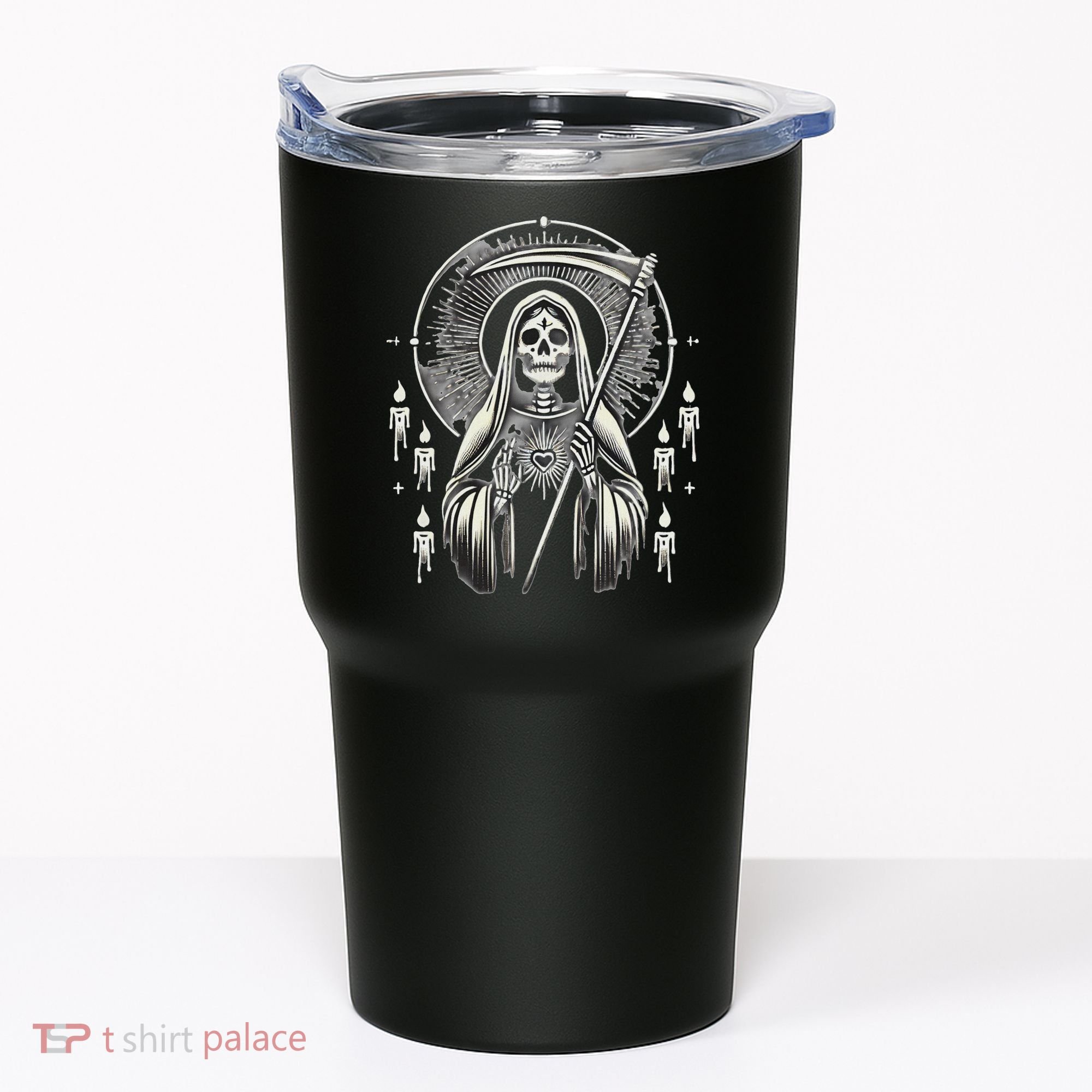 Santa Muerte Sacred Art – Mystical Skeleton With Scythe Tumbler