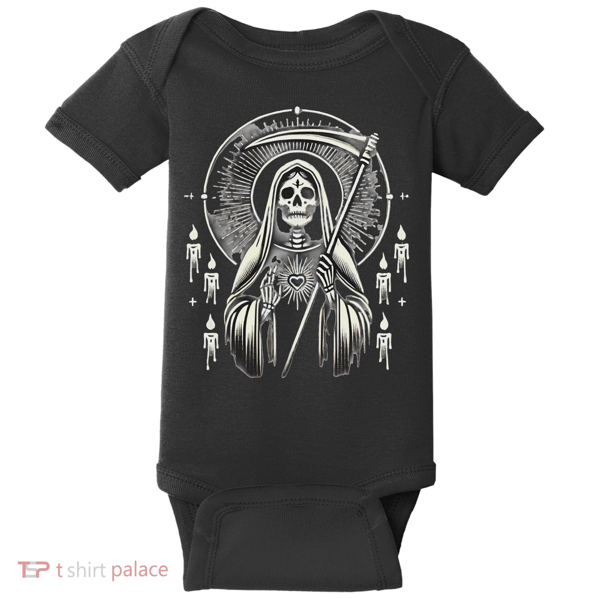 Santa Muerte Sacred Art – Mystical Skeleton With Scythe Baby Bodysuit