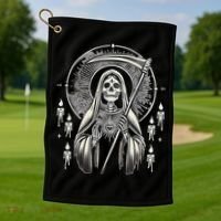 Santa Muerte Sacred Art – Mystical Skeleton With Scythe Golf Towel thumb 1