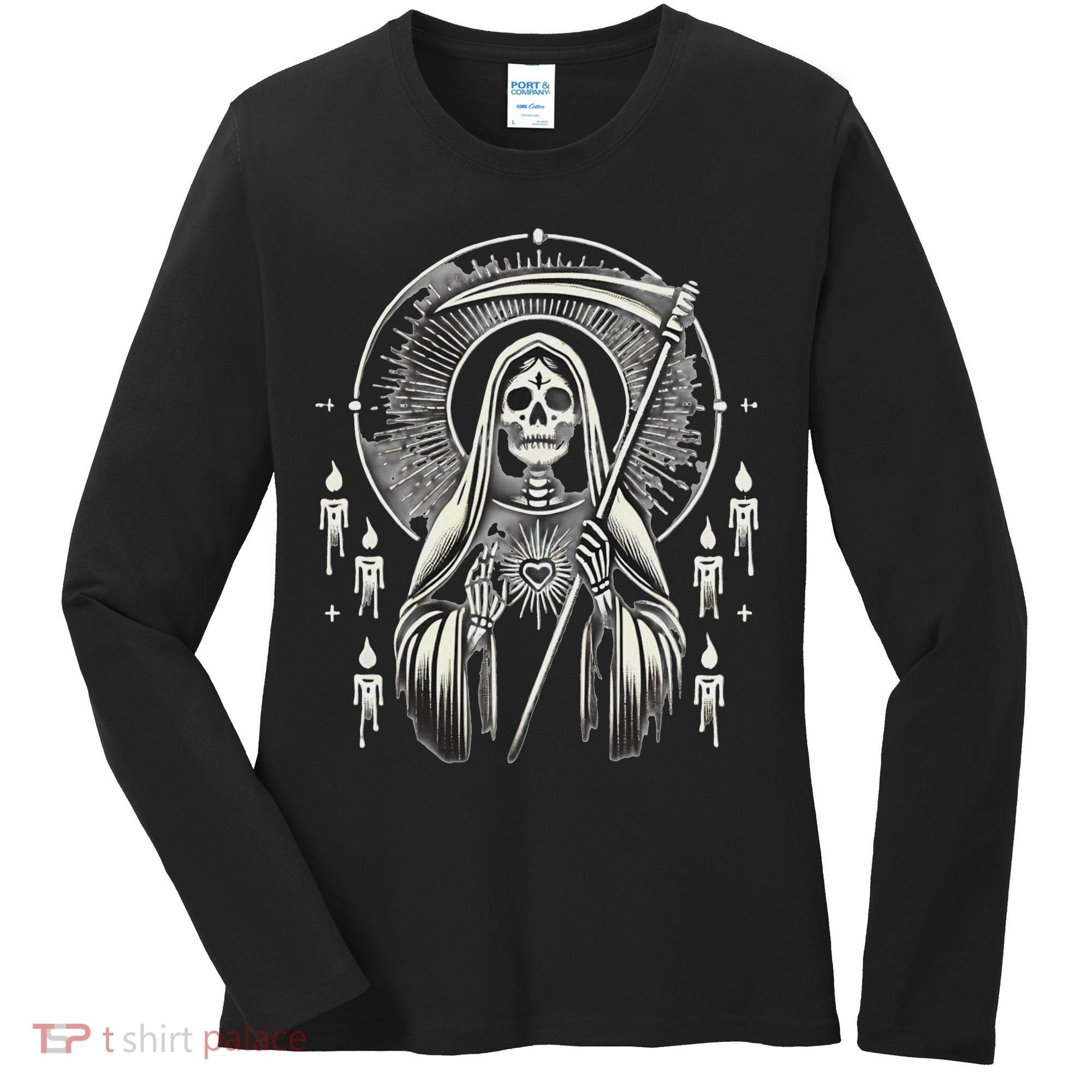 Santa Muerte Sacred Art – Mystical Skeleton With Scythe Women's Long Sleeve Shirt