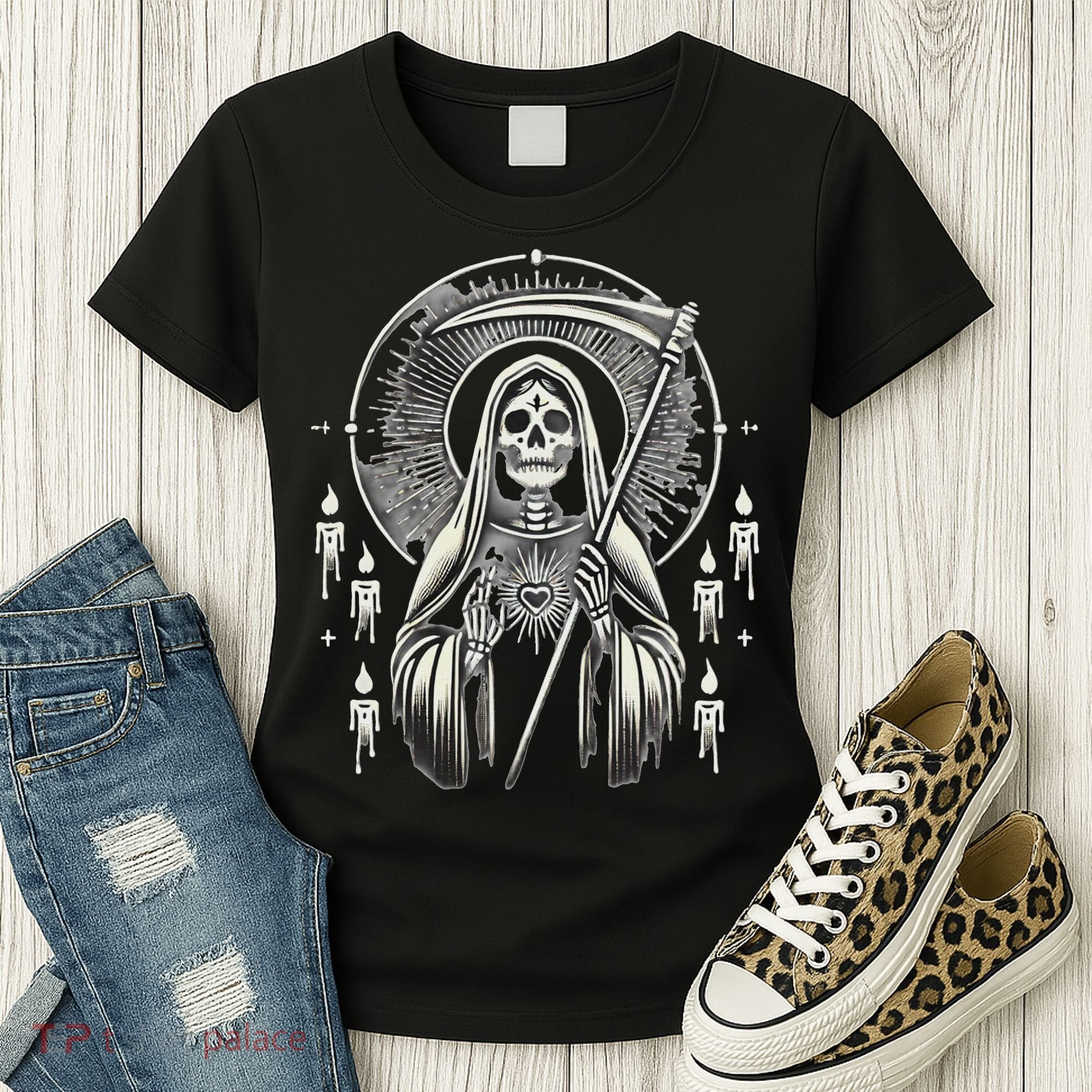 Santa Muerte Sacred Art – Mystical Skeleton With Scythe Women's T-Shirt