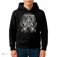 Santa Muerte Sacred Art – Mystical Skeleton With Scythe Kids Hoodie thumb 4