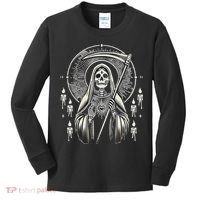 Santa Muerte Sacred Art – Mystical Skeleton With Scythe Kids Long Sleeve Shirt thumb 0