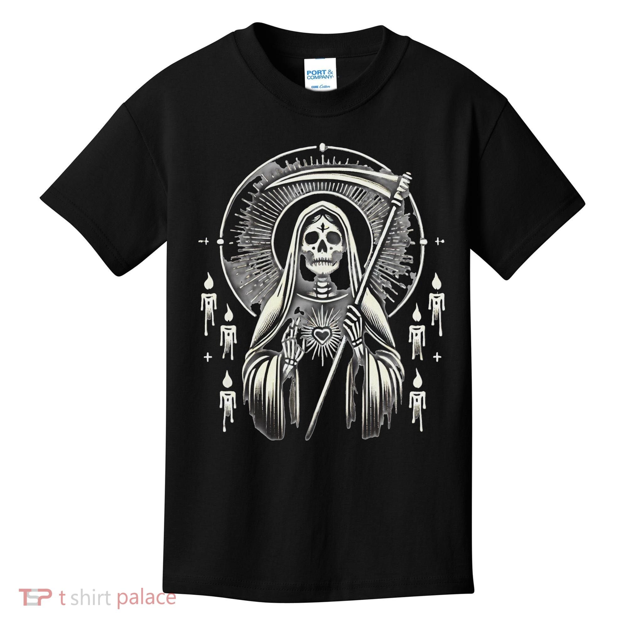 Santa Muerte Sacred Art – Mystical Skeleton With Scythe Kids T-Shirt