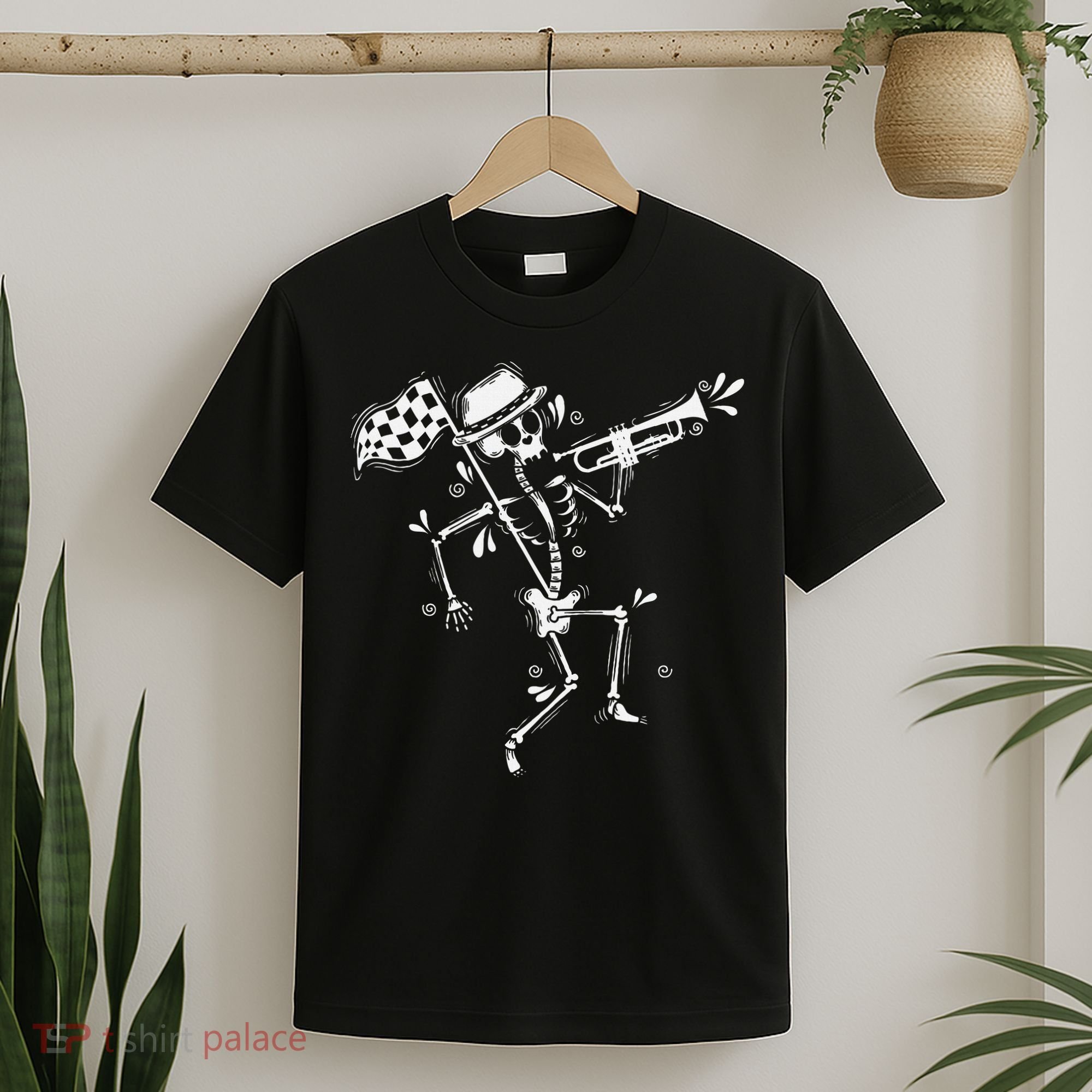 Ska Music Skeleton With Trumpet Jazz Music Style T-Shirt