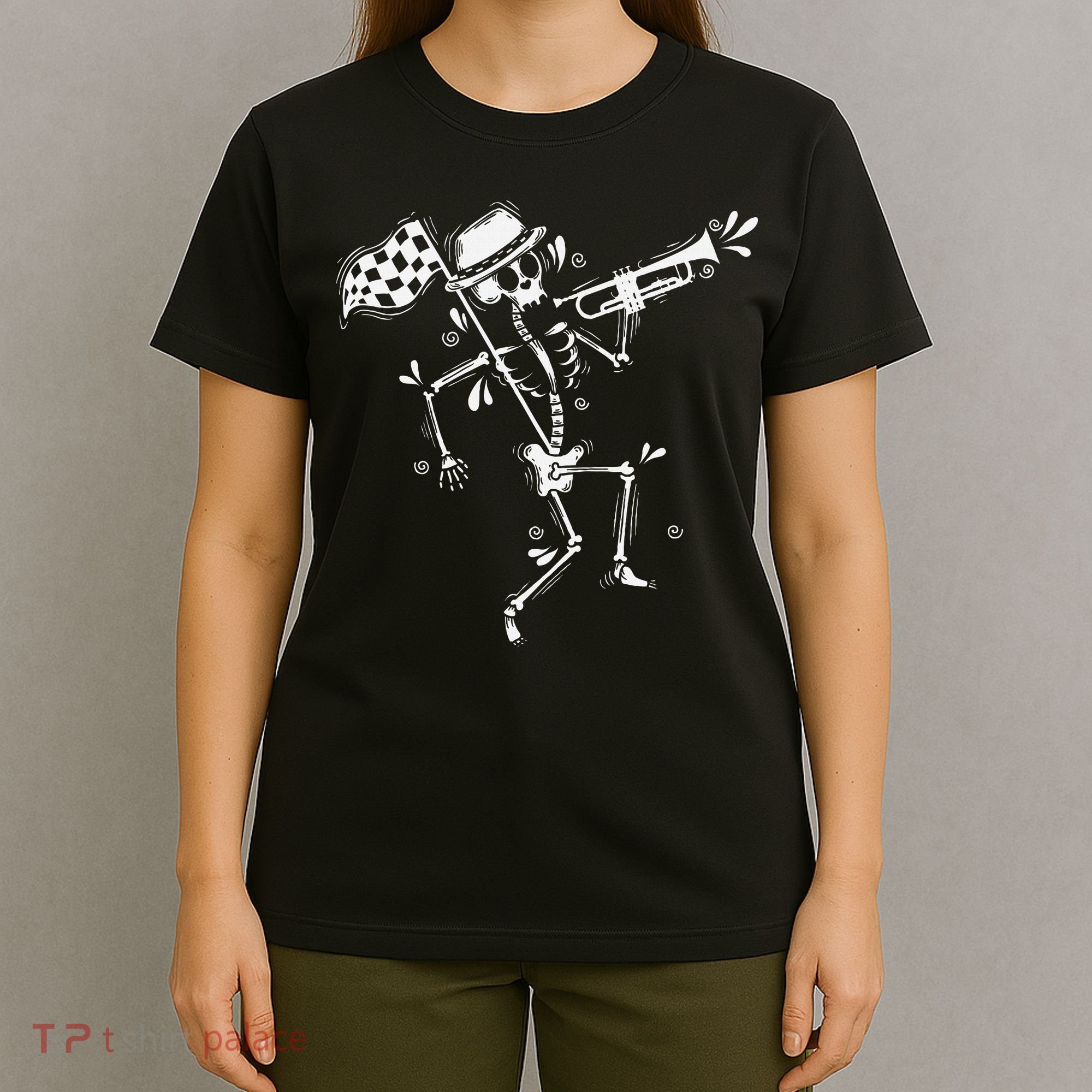 Ska Music Skeleton With Trumpet Jazz Music Style T-Shirt