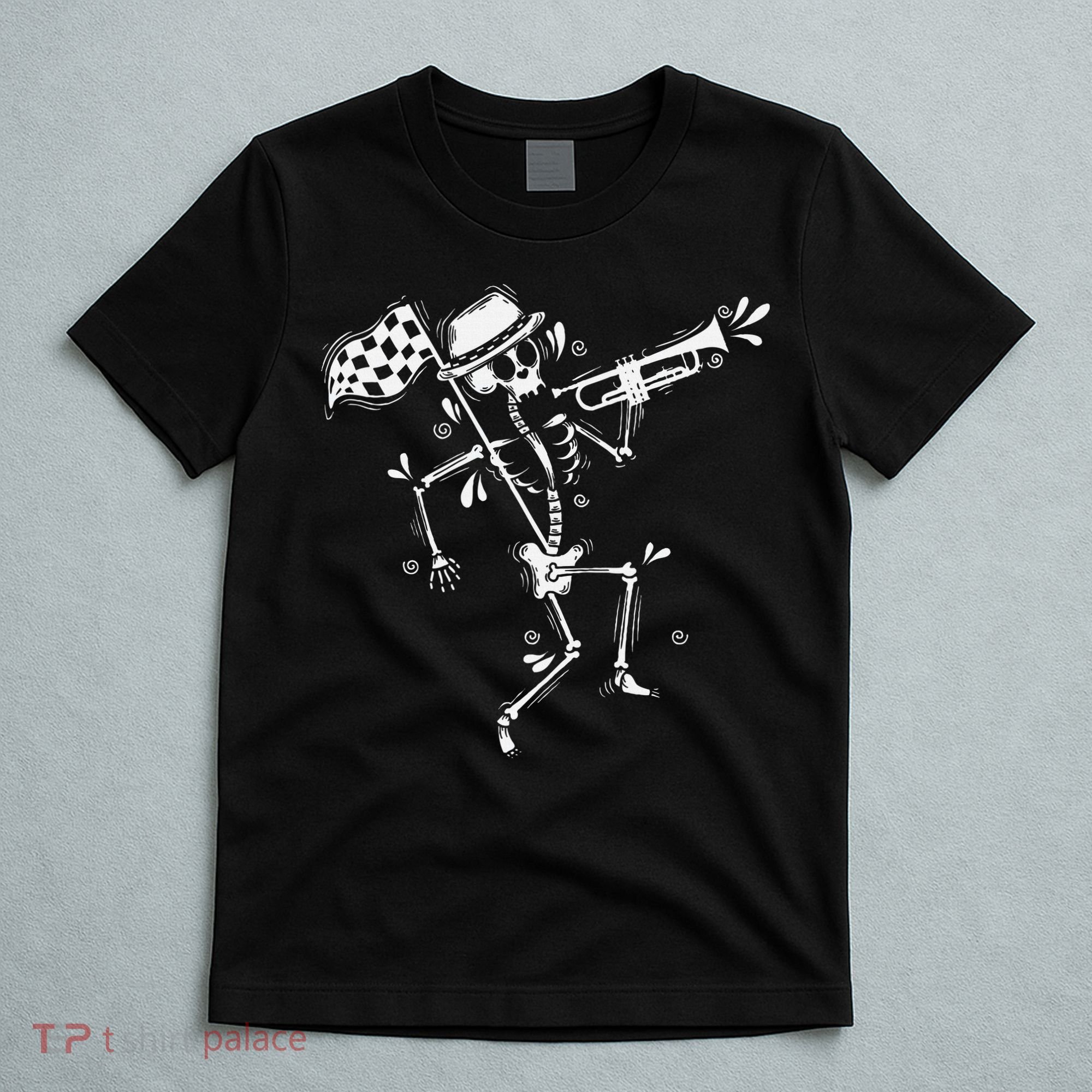 Ska Music Skeleton With Trumpet Jazz Music Style T-Shirt
