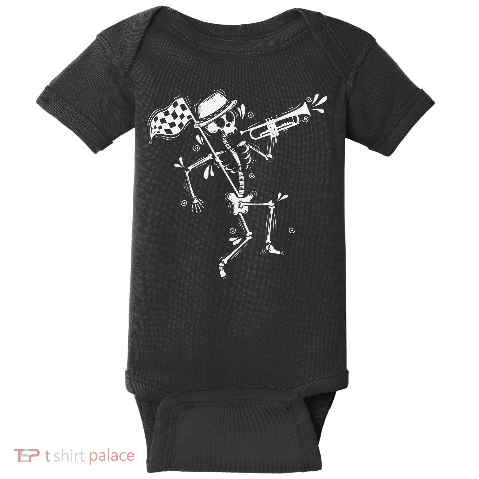 Ska Music Skeleton With Trumpet Jazz Music Style Baby Bodysuit