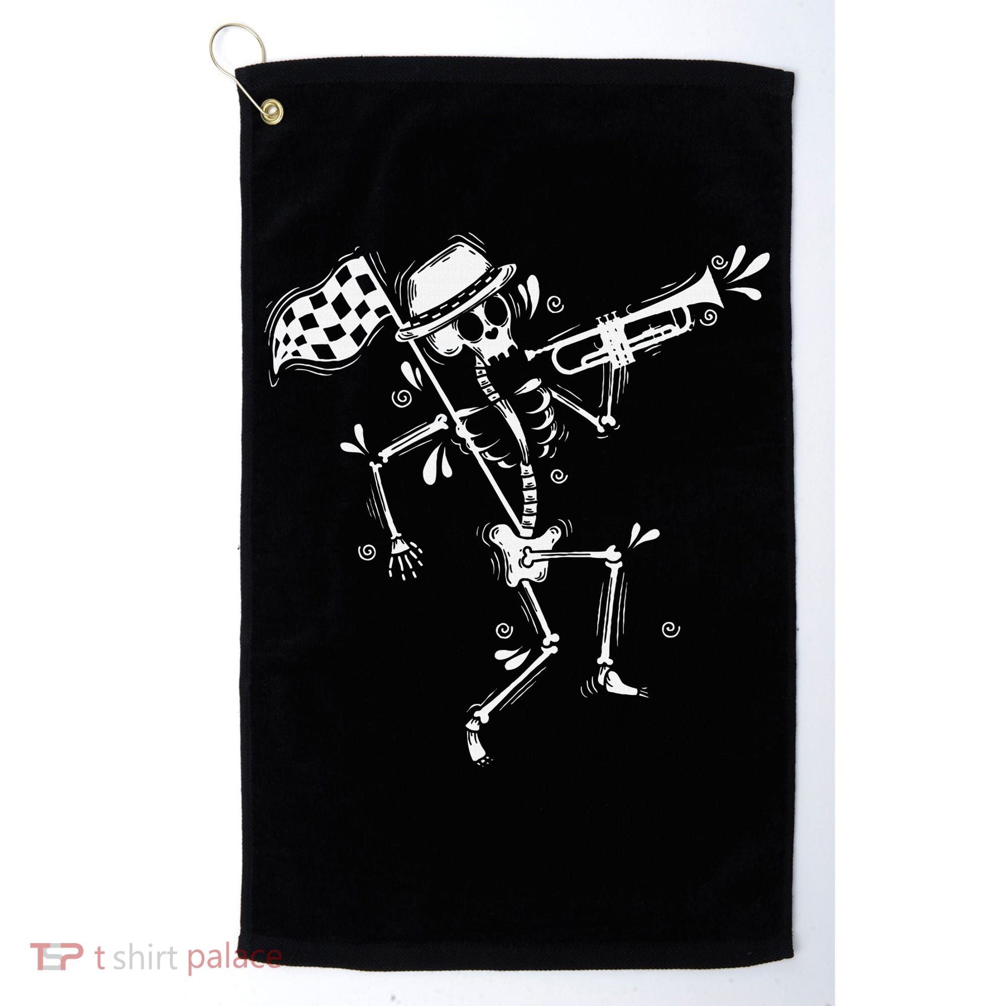 Ska Music Skeleton With Trumpet Jazz Music Style Golf Towel