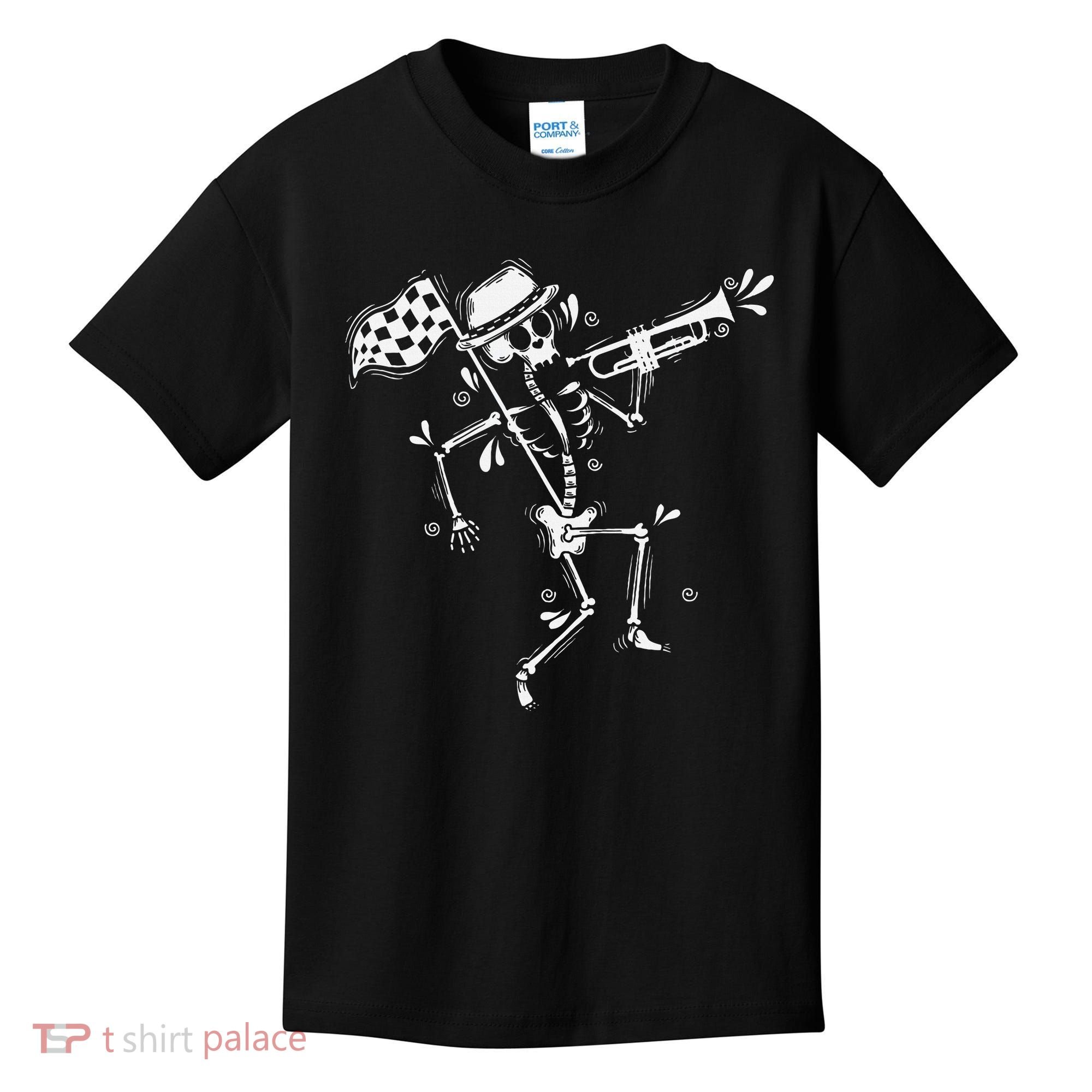 Ska Music Skeleton With Trumpet Jazz Music Style Kids T-Shirt