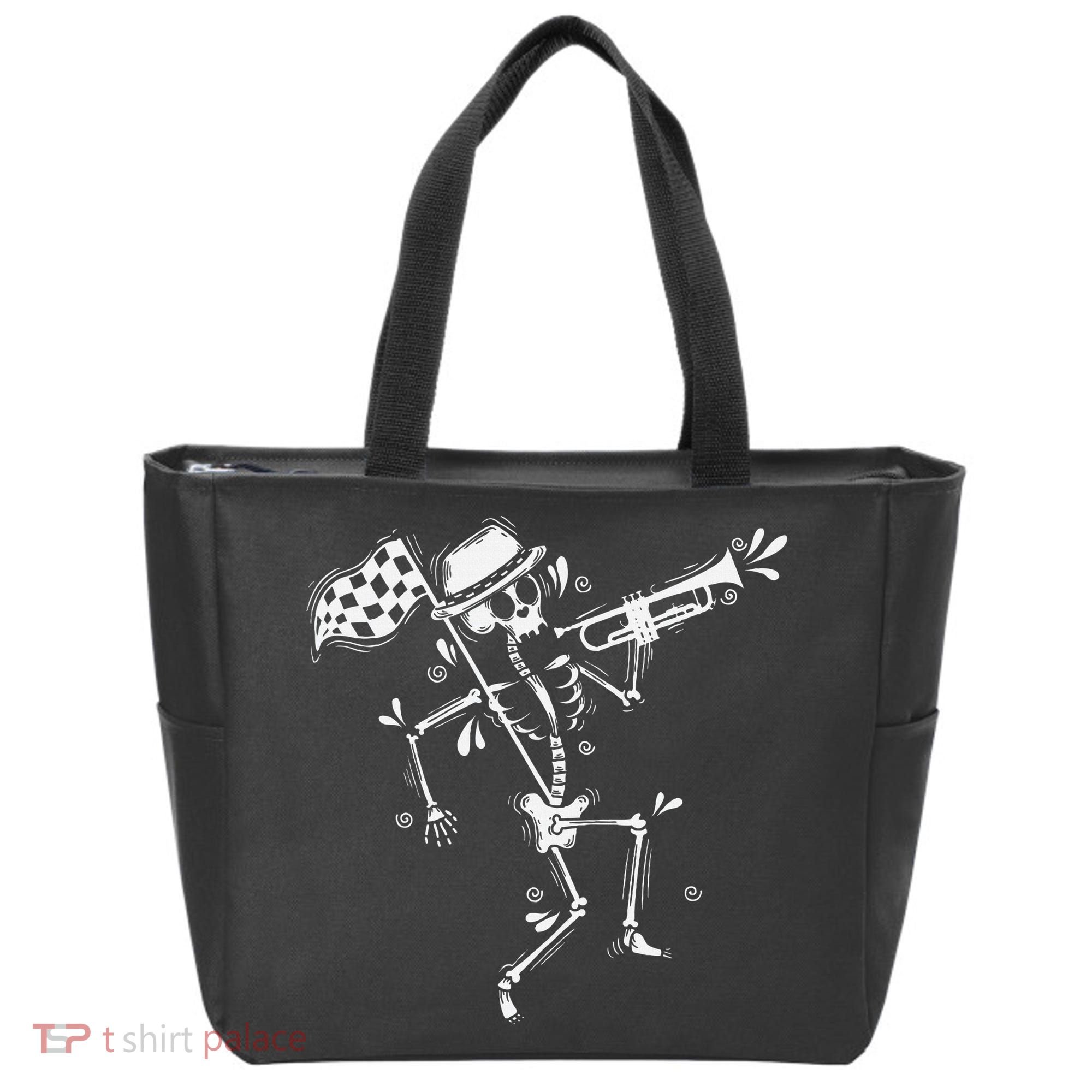Ska Music Skeleton With Trumpet Jazz Music Style Tote Bag