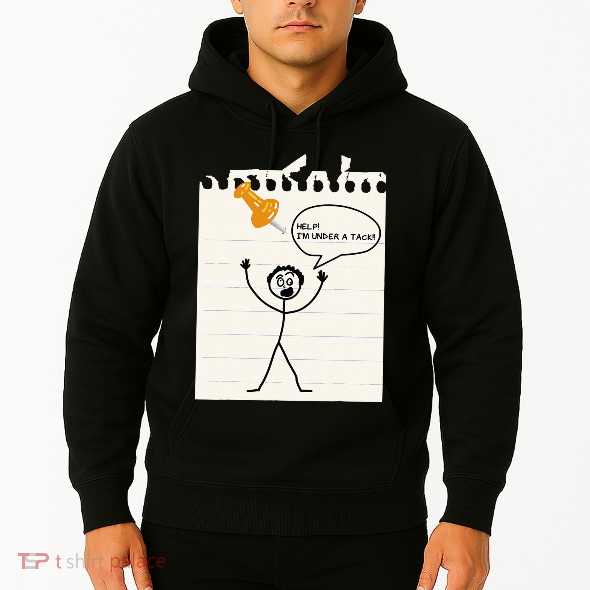 Stick Man Silly Stuff Black Short Sleeve Stick Figure Under A Tack Hoodie