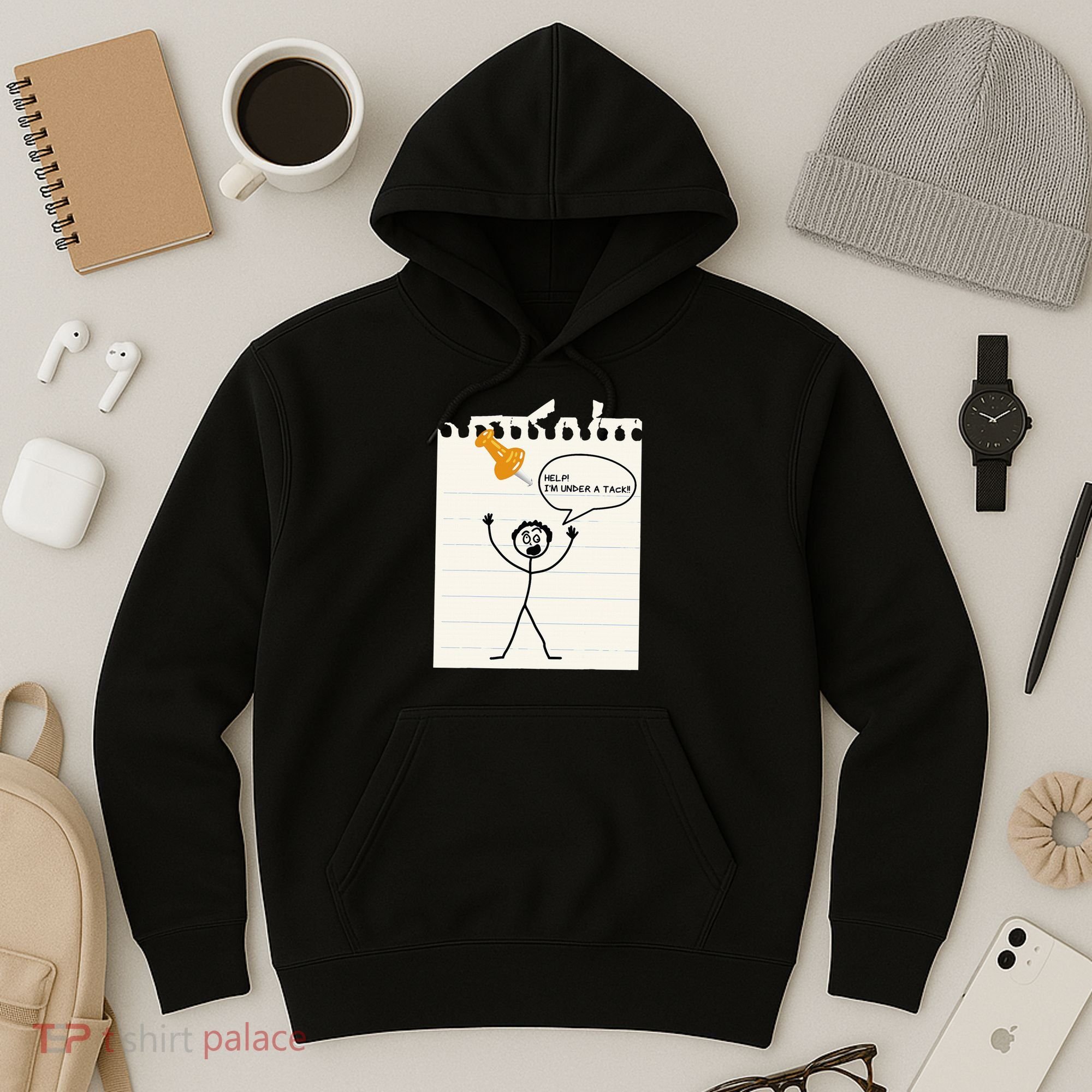 Stick Man Silly Stuff Black Short Sleeve Stick Figure Under A Tack Hoodie