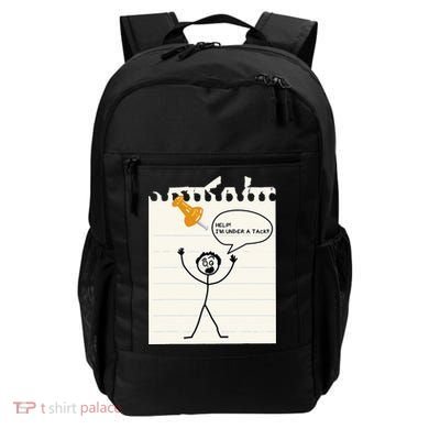 Stick Man Silly Stuff Black Short Sleeve Stick Figure Under A Tack Backpack