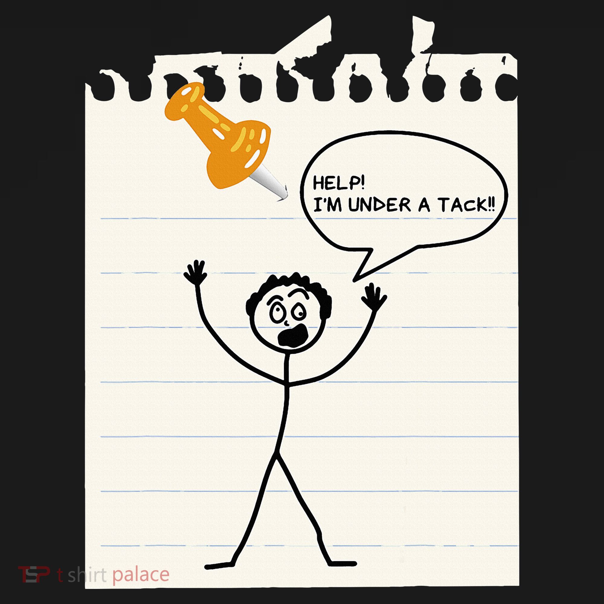 Stick Man Silly Stuff Black Short Sleeve Stick Figure Under A Tack Button