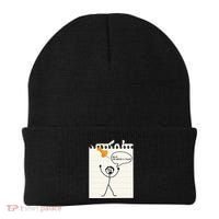 Stick Man Silly Stuff Black Short Sleeve Stick Figure Under A Tack Beanie thumb 0