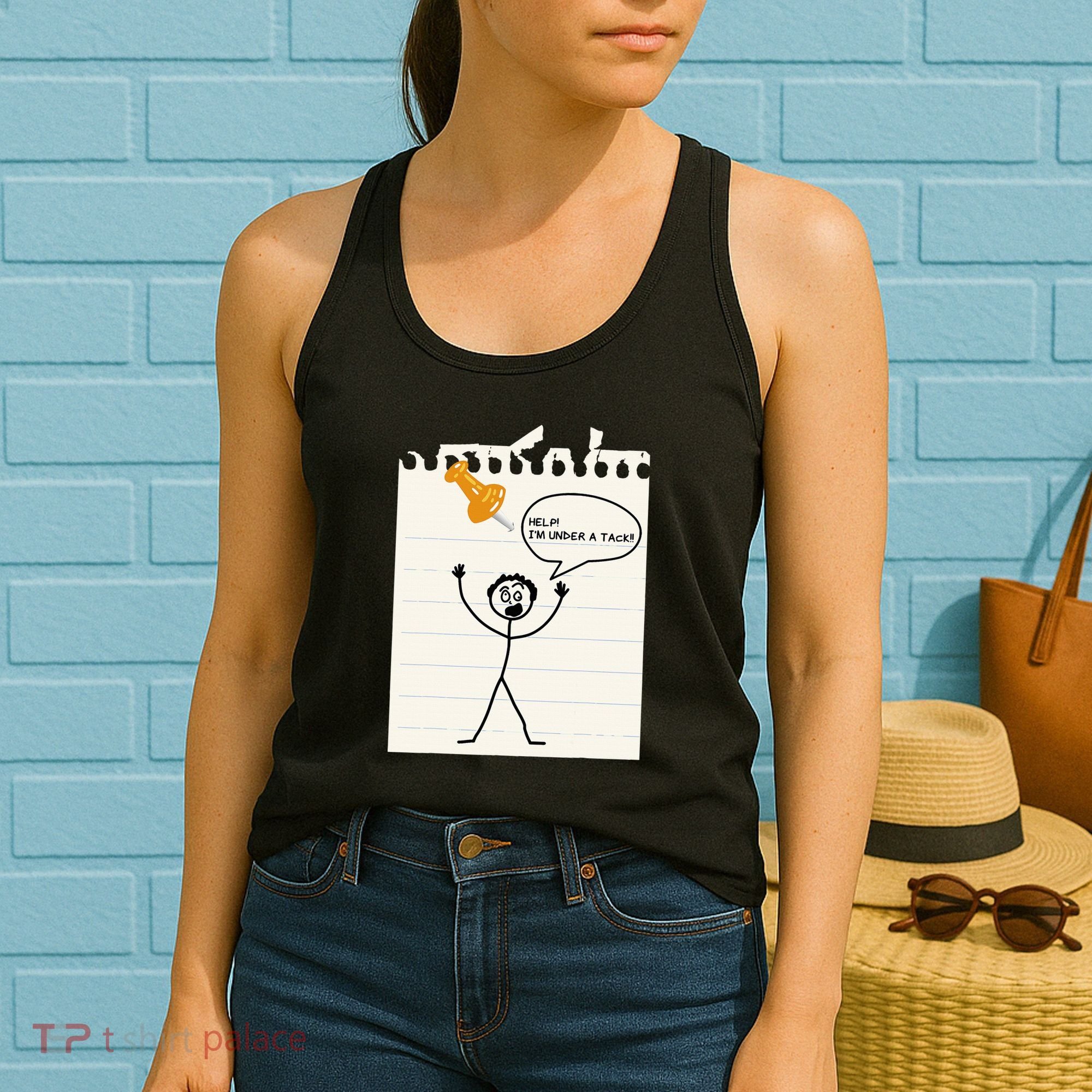 Stick Man Silly Stuff Black Short Sleeve Stick Figure Under A Tack Women's Tank Top