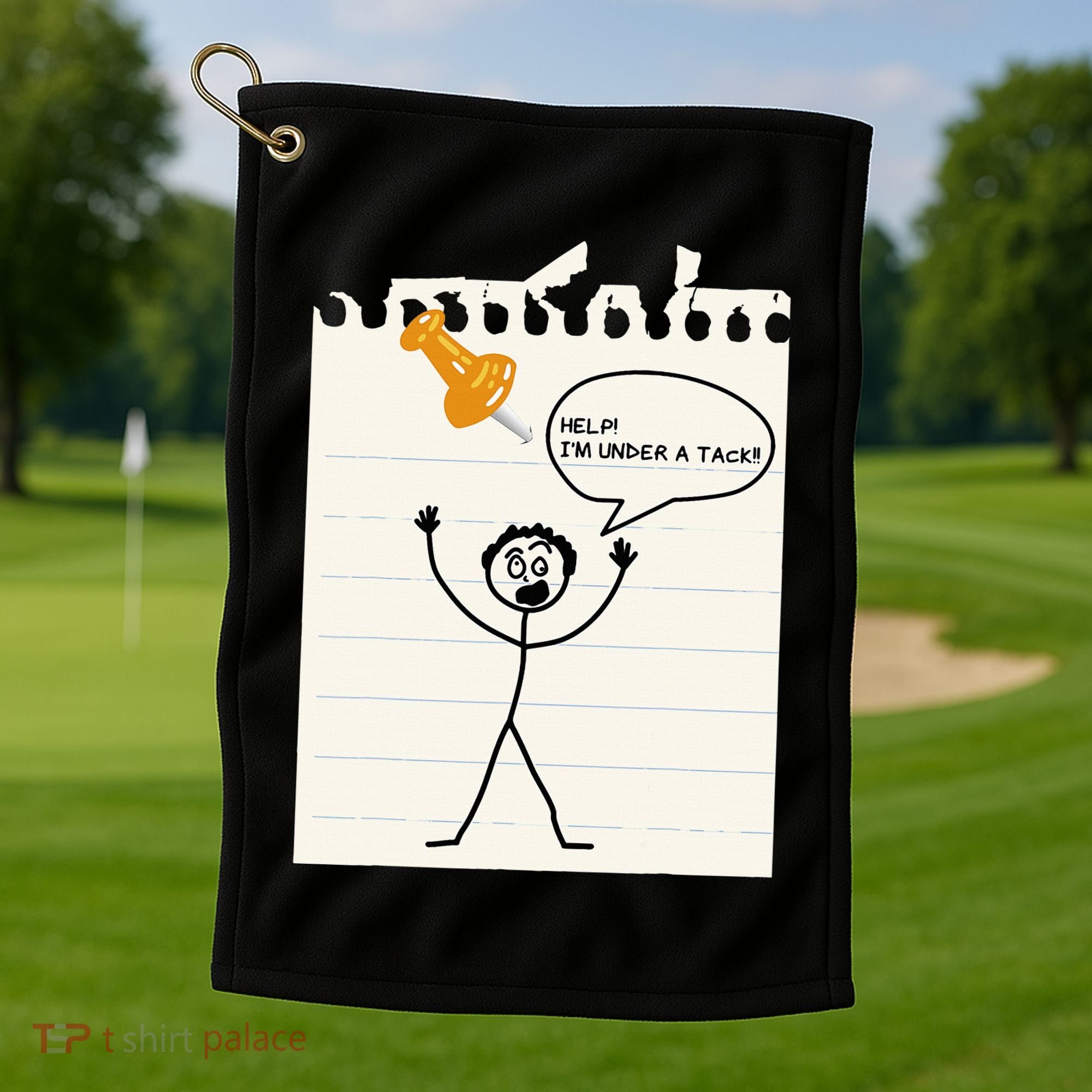 Stick Man Silly Stuff Black Short Sleeve Stick Figure Under A Tack Golf Towel