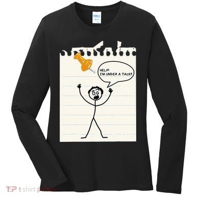 Stick Man Silly Stuff Black Short Sleeve Stick Figure Under A Tack Women's Long Sleeve Shirt