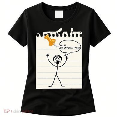 Stick Man Silly Stuff Black Short Sleeve Stick Figure Under A Tack Women's T-Shirt