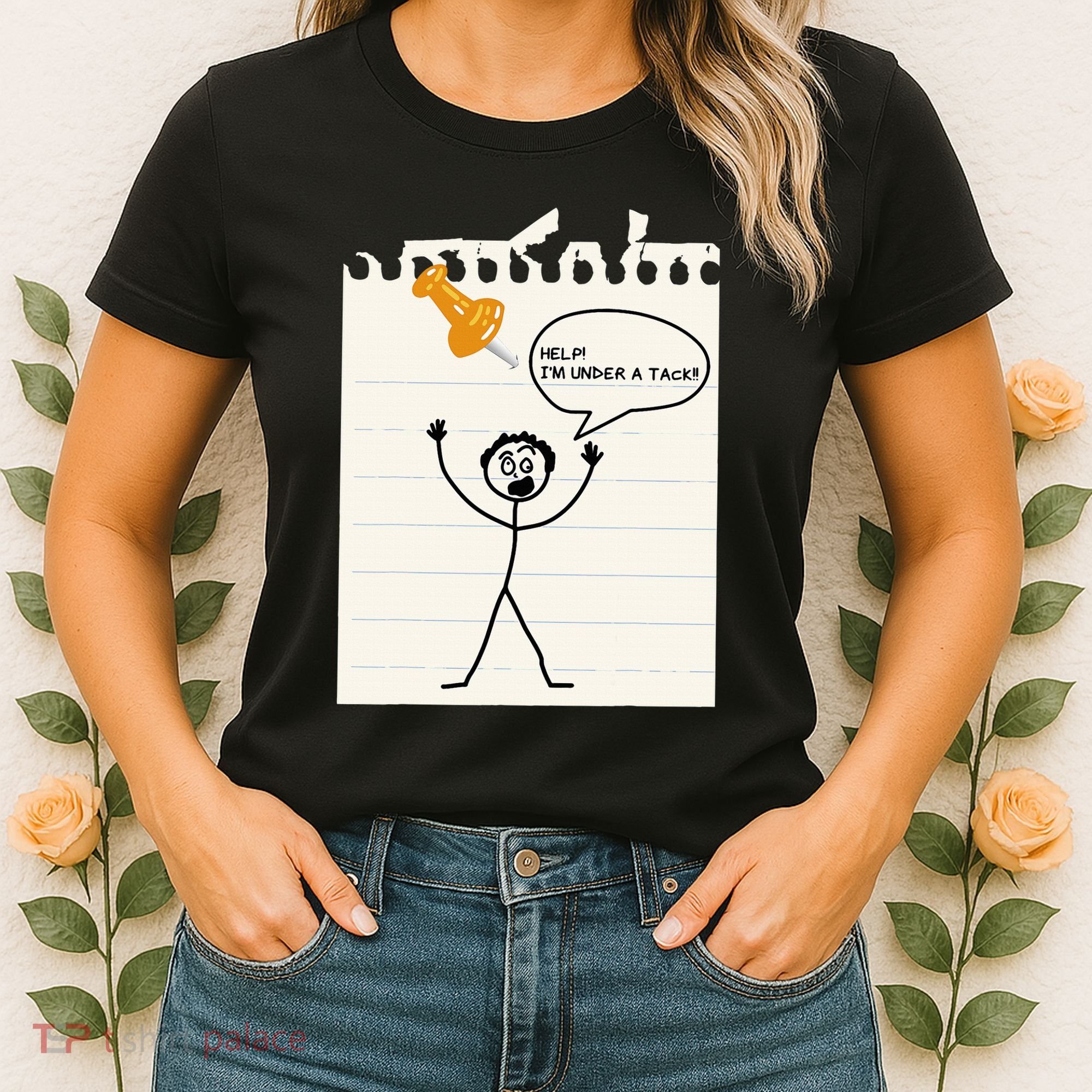 Stick Man Silly Stuff Black Short Sleeve Stick Figure Under A Tack Women's T-Shirt