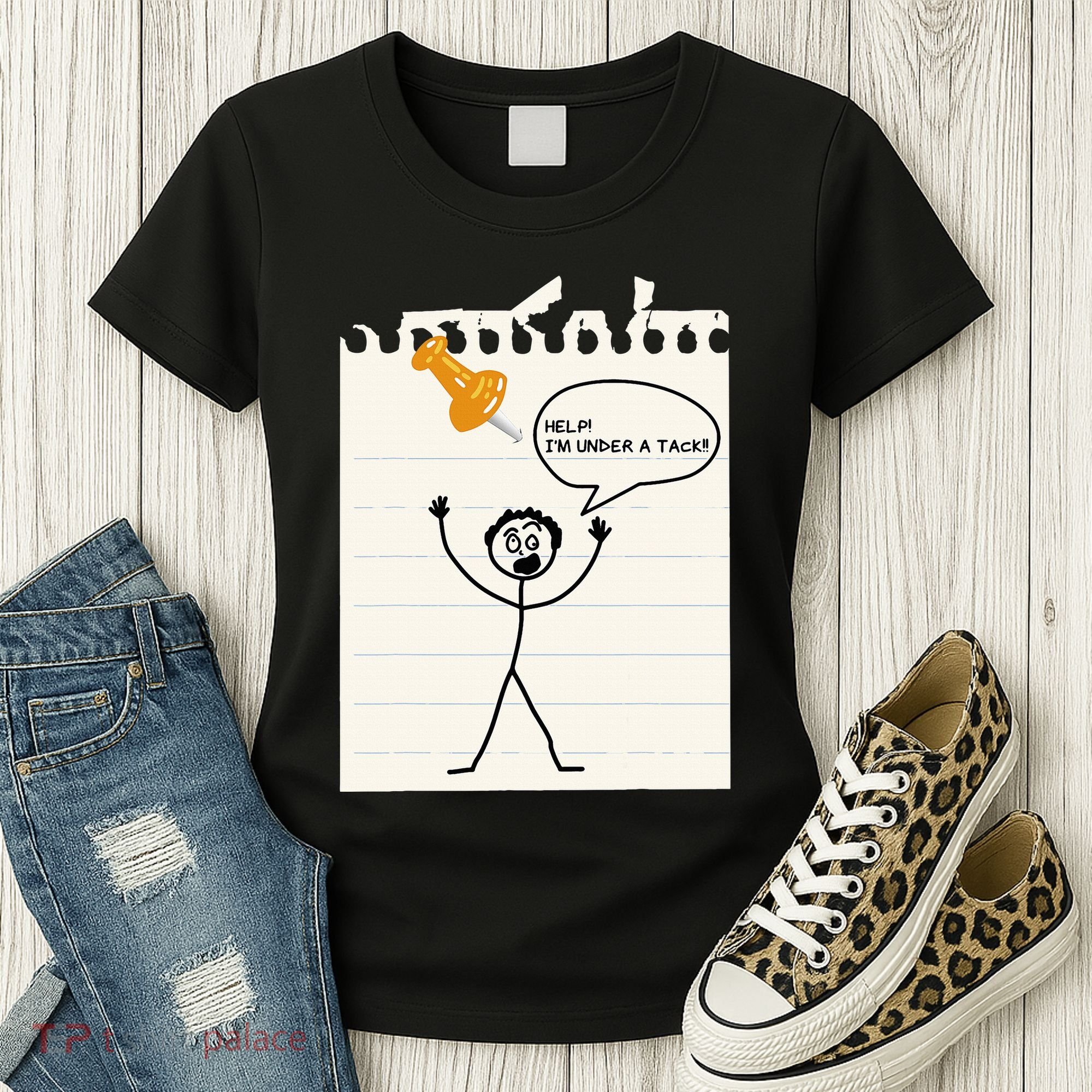 Stick Man Silly Stuff Black Short Sleeve Stick Figure Under A Tack Women's T-Shirt