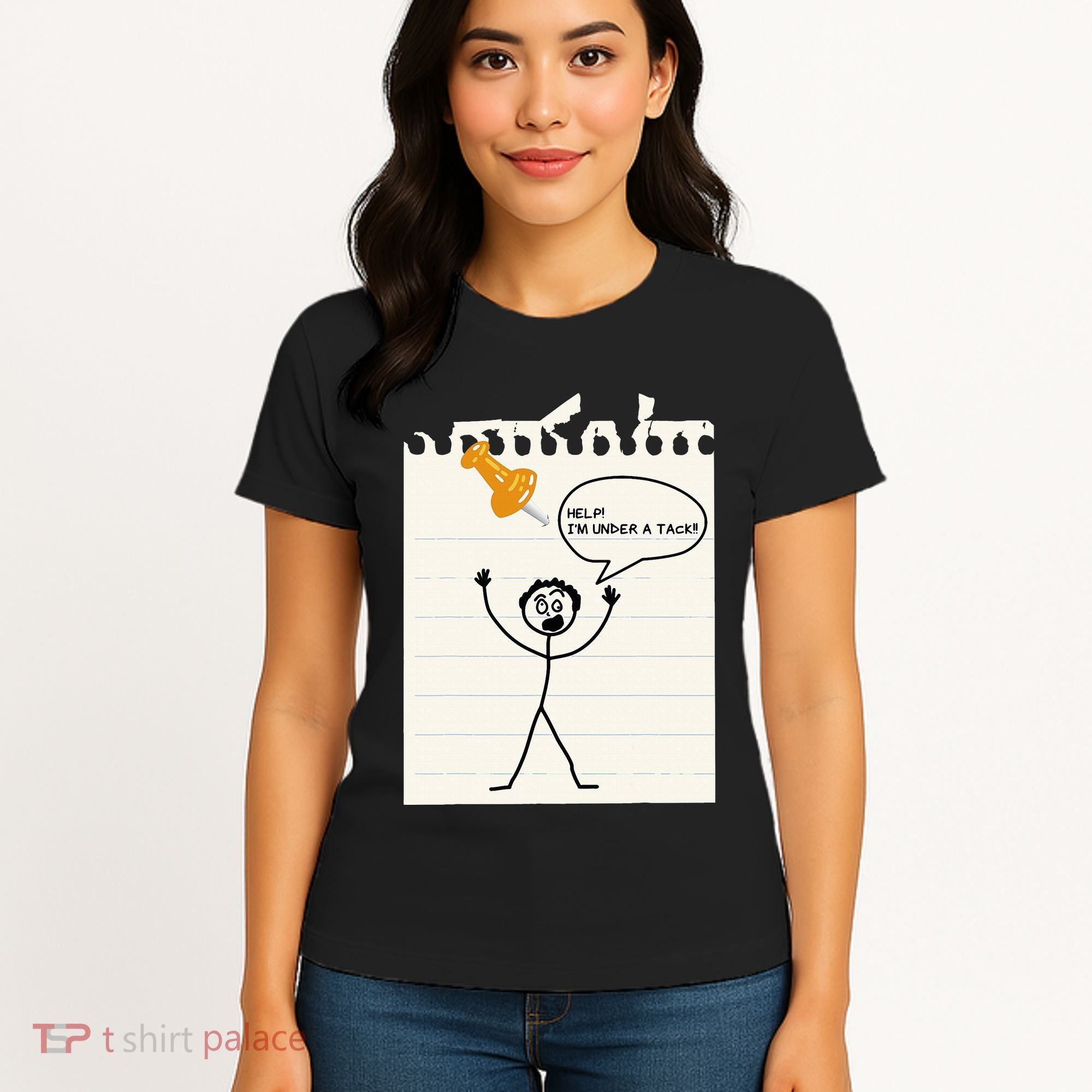 Stick Man Silly Stuff Black Short Sleeve Stick Figure Under A Tack Women's T-Shirt