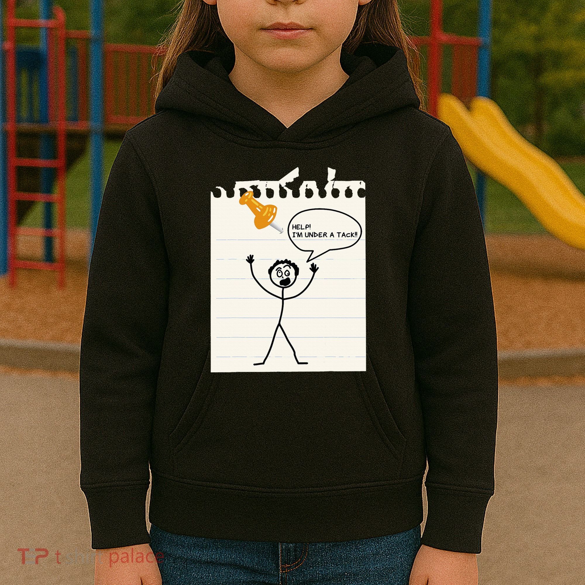 Stick Man Silly Stuff Black Short Sleeve Stick Figure Under A Tack Kids Hoodie