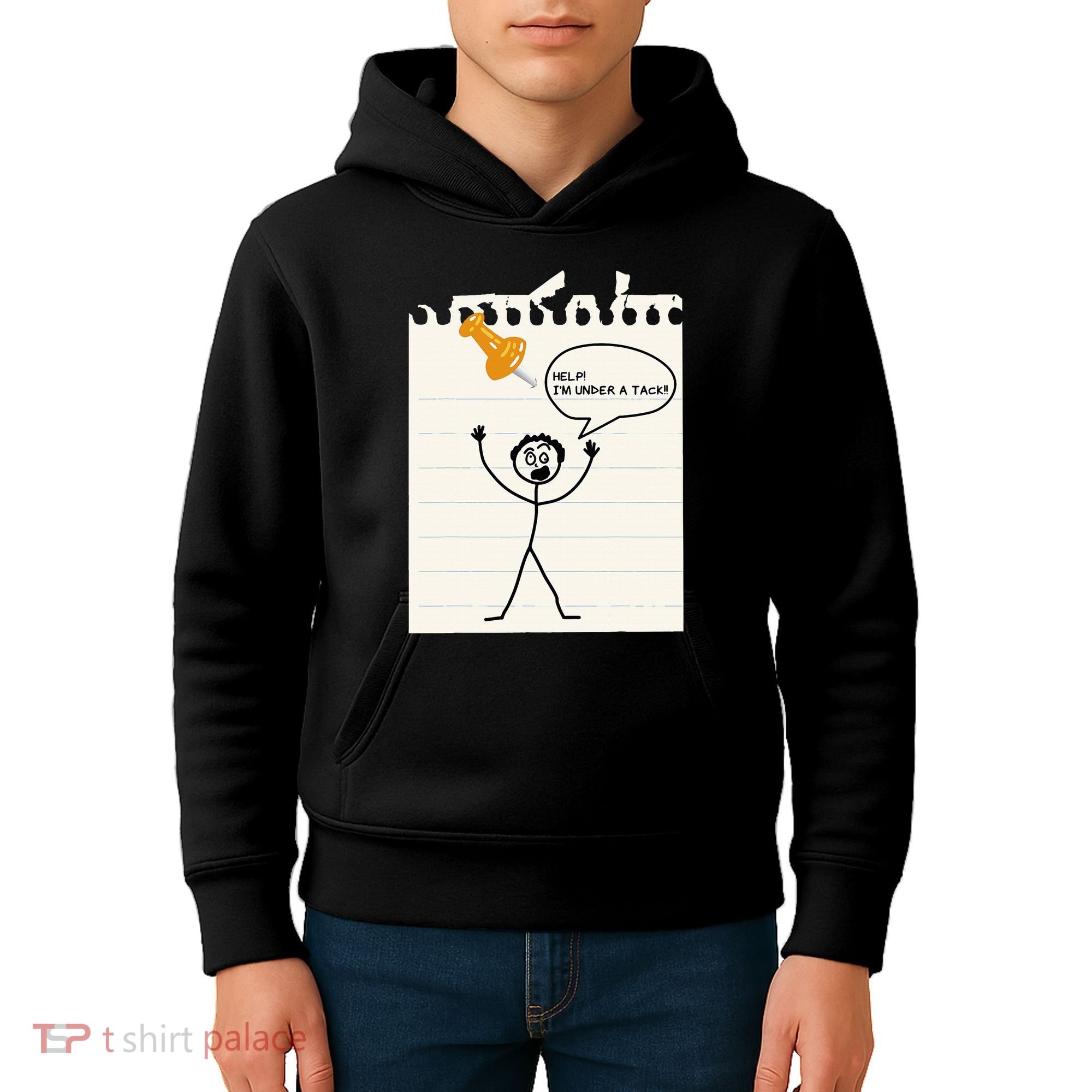 Stick Man Silly Stuff Black Short Sleeve Stick Figure Under A Tack Kids Hoodie