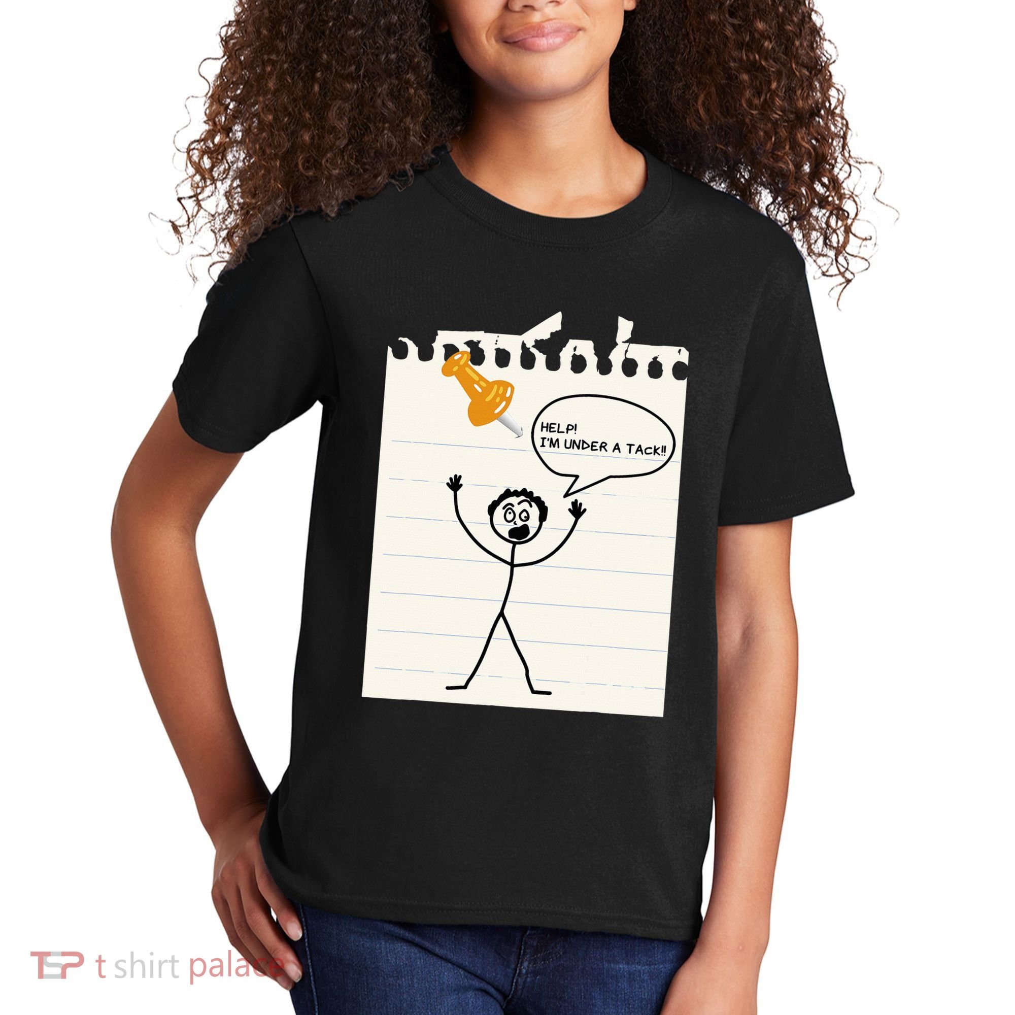 Stick Man Silly Stuff Black Short Sleeve Stick Figure Under A Tack Kids T-Shirt