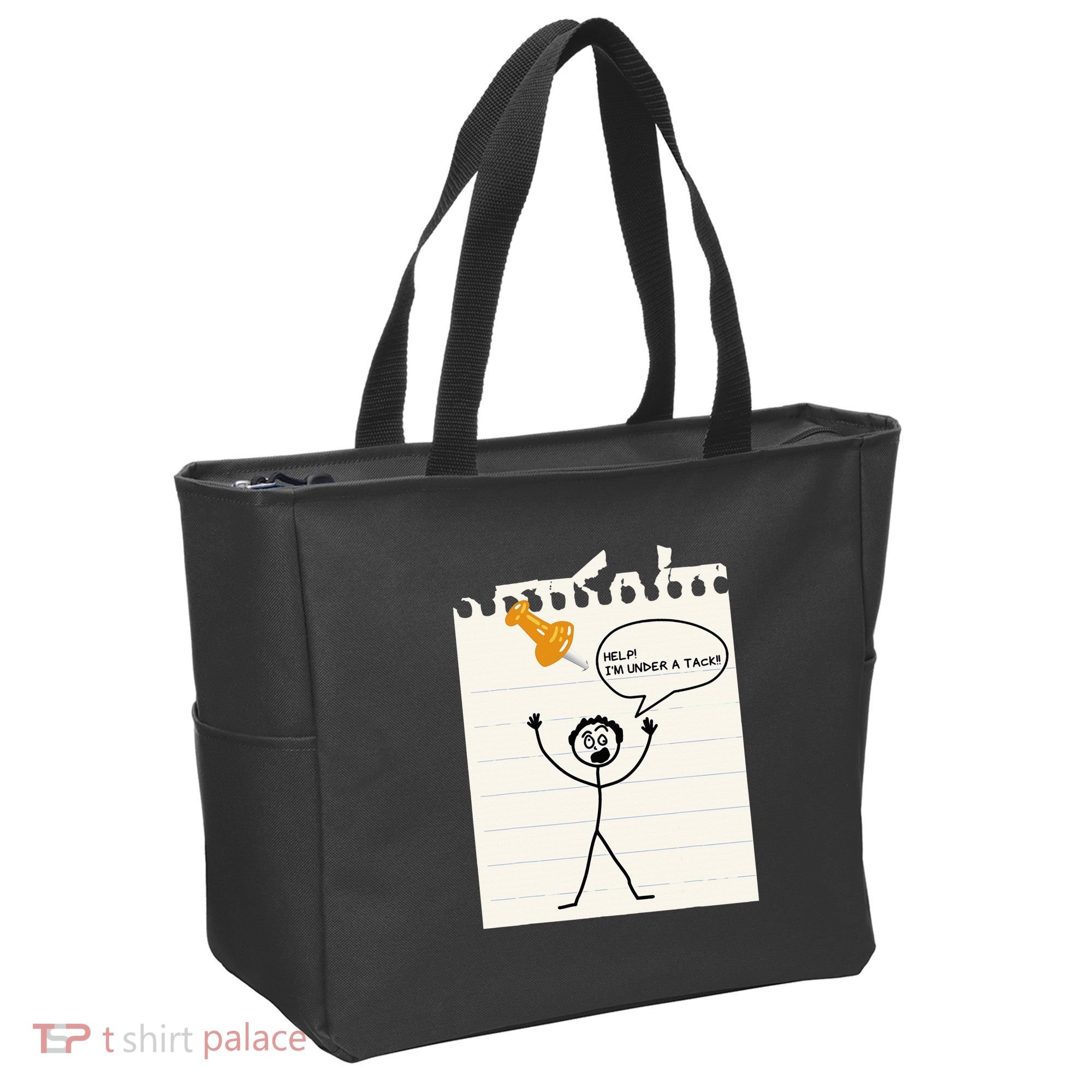 Stick Man Silly Stuff Black Short Sleeve Stick Figure Under A Tack Tote Bag
