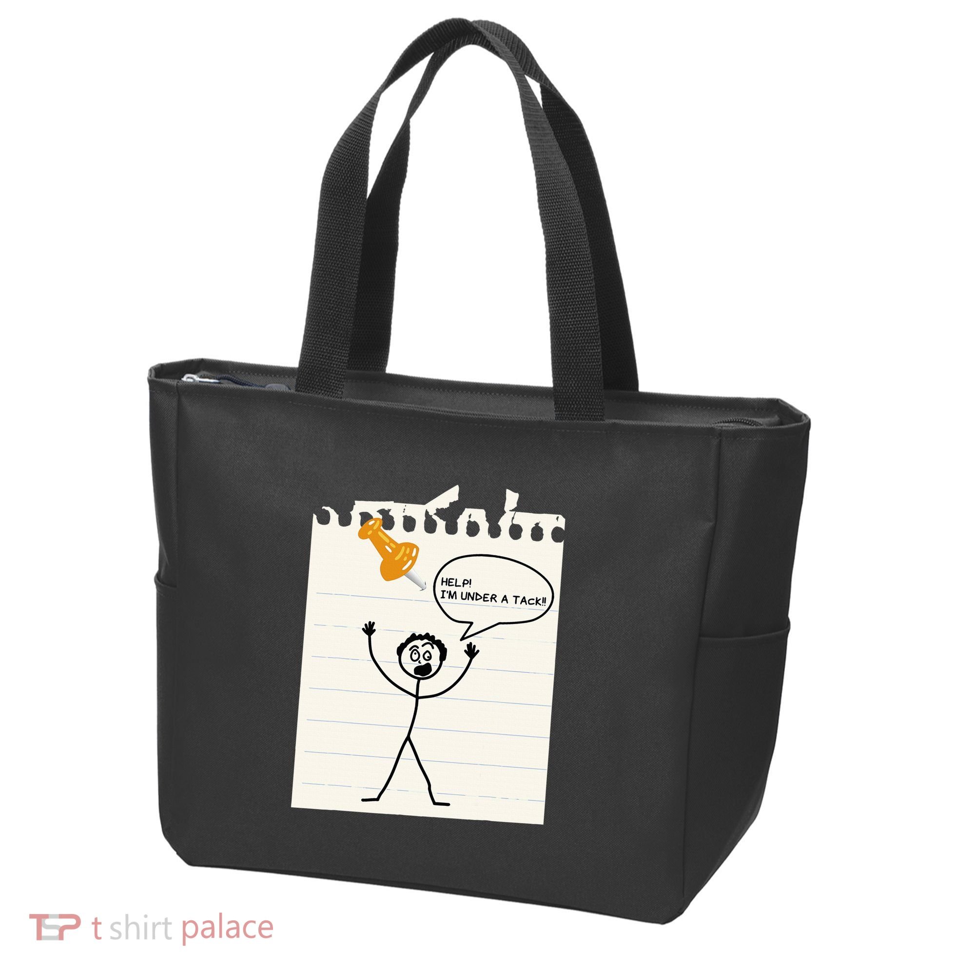 Stick Man Silly Stuff Black Short Sleeve Stick Figure Under A Tack Tote Bag
