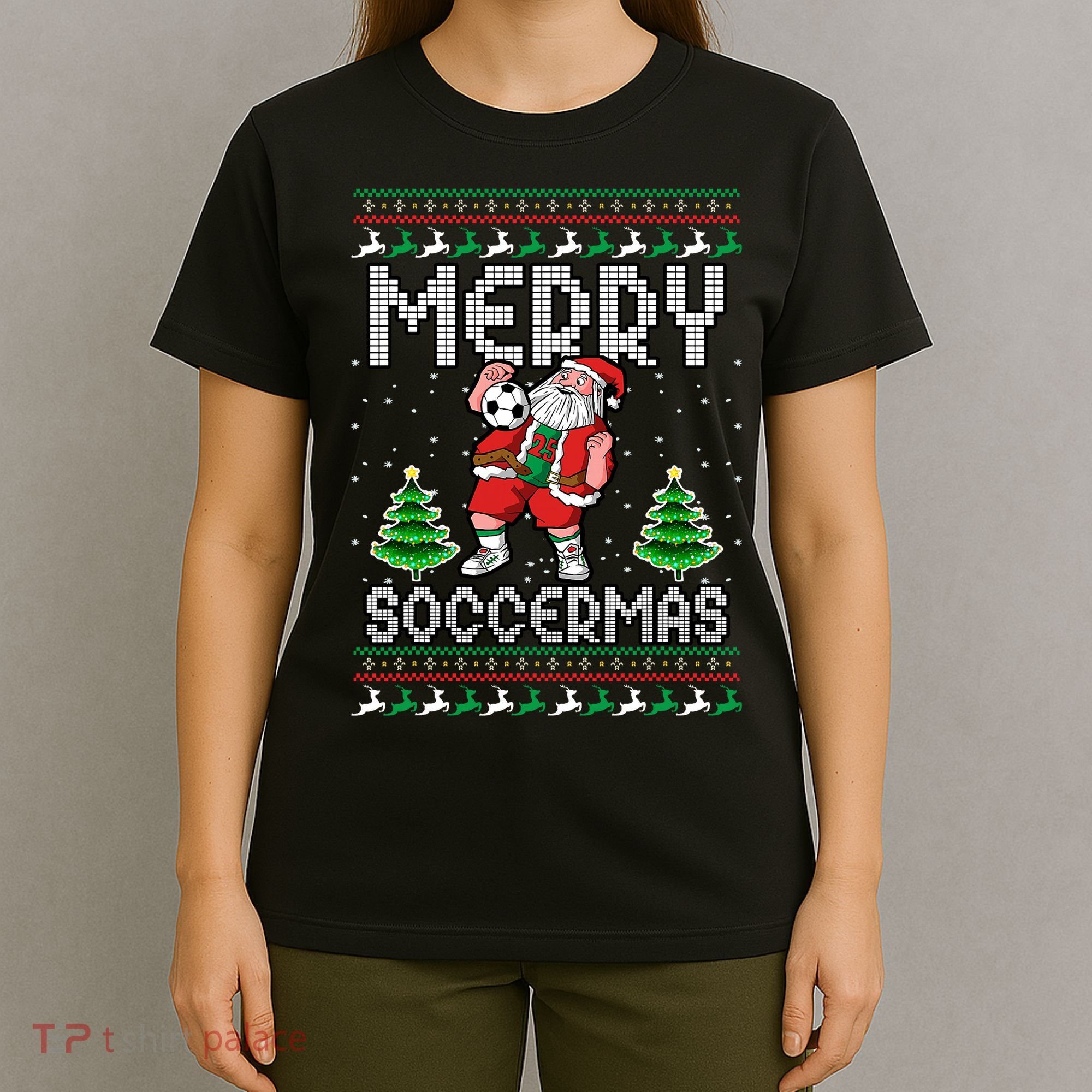 Soccer Merry Soccermas Ugly Christmas Sweater Santa Claus T-Shirt