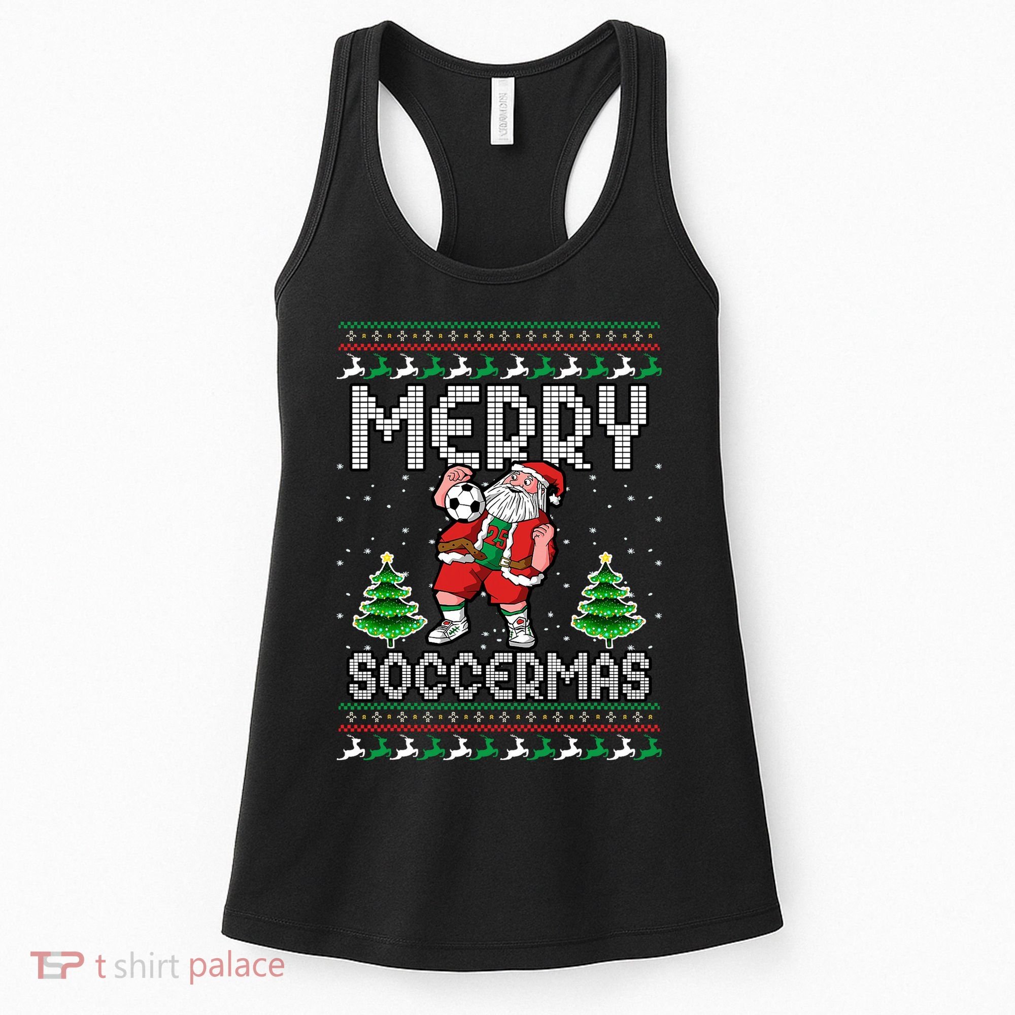 Soccer Merry Soccermas Ugly Christmas Sweater Santa Claus Women's Tank Top